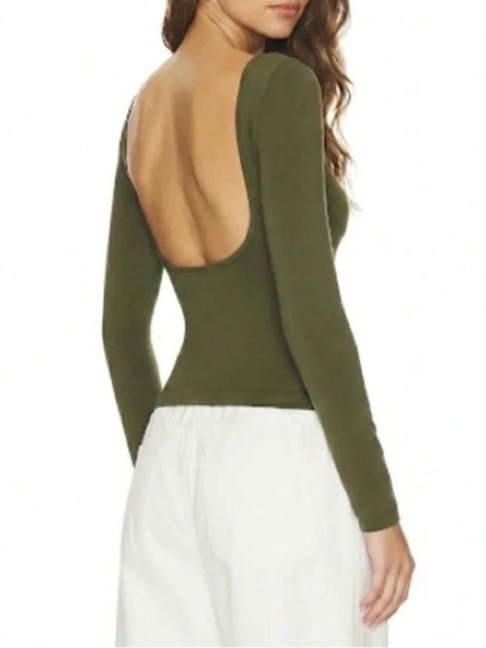 Free People Intimately Olive Green Low Open Back Long Sleeve Top Sz M/L